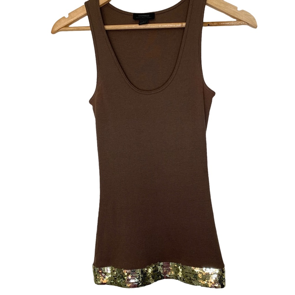 Vintage Express Brown Tank Top with gold Sequins size Small